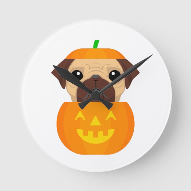 Reloj Redondo Mediano Halloween Pugkin     (Anverso)