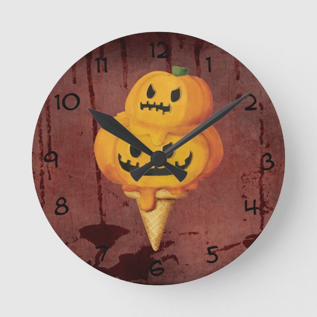 Reloj Redondo Mediano Halloween Pumpkin Ice Cream Cone (Anverso)