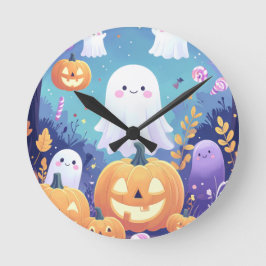 Reloj Redondo Mediano Halloween Purple Cute