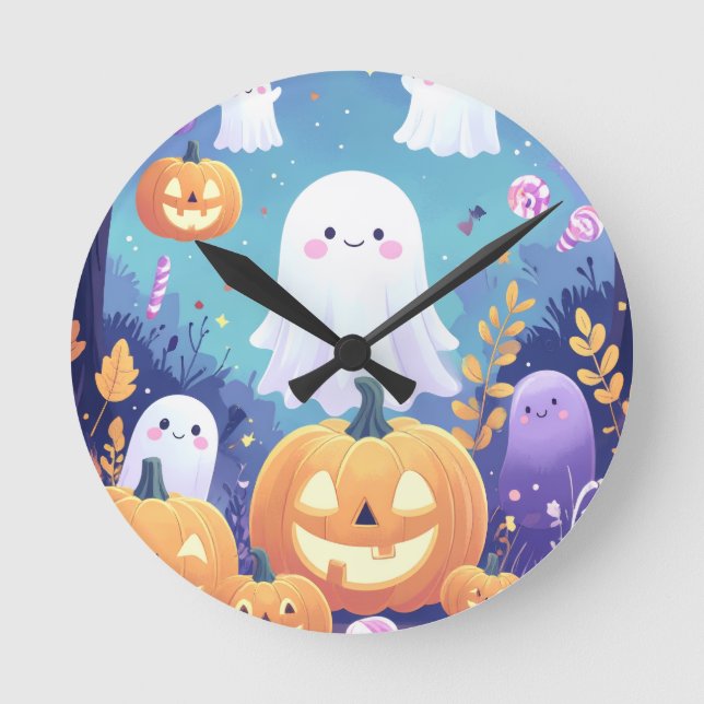 Reloj Redondo Mediano Halloween Purple Cute (Anverso)