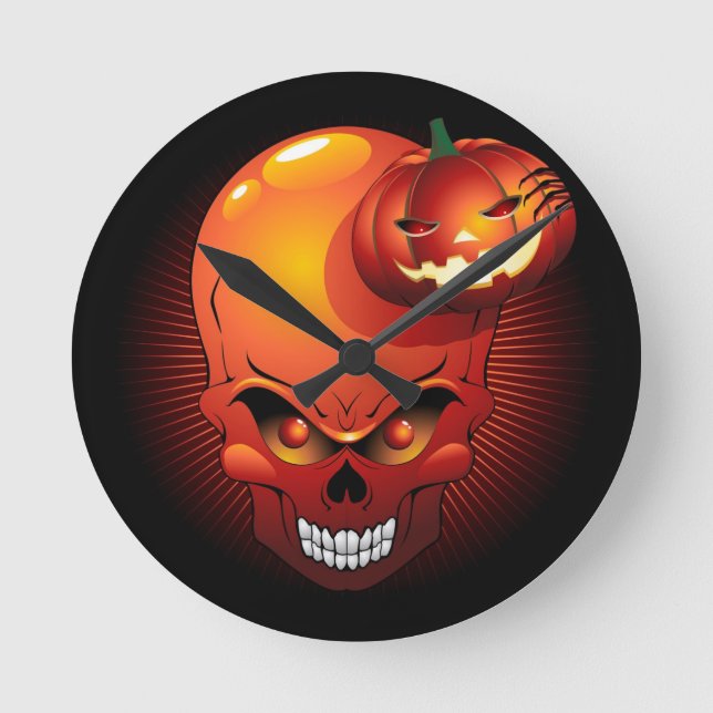 Reloj Redondo Mediano Halloween Skull and Pumpkin      (Anverso)