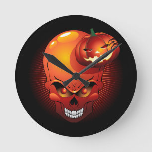 Reloj Redondo Mediano Halloween Skull and Pumpkin