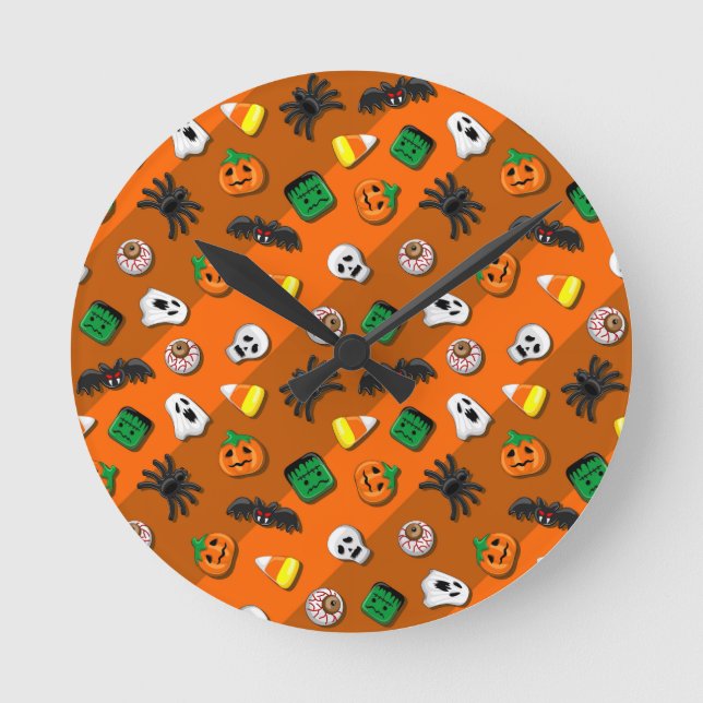 Reloj Redondo Mediano Halloween Spooky Candies Party   (Anverso)
