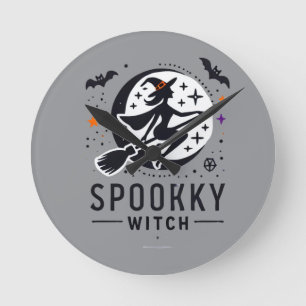 Reloj Redondo Mediano Halloween Spooky Witch Design - Volando en la habi