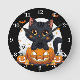 Reloj Redondo Mediano Halloween Wall Clock with cute cat