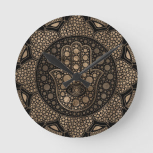 Reloj Redondo Mediano Hamsa Mano-Mano de Fatima en Lotus mandala