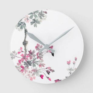 Reloj Redondo Mediano Hanami   Rama sakura en floración