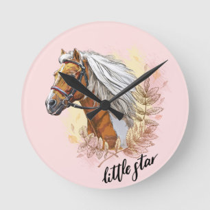 Reloj Redondo Mediano Hand drawing horse with plants throw pillow