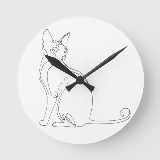 Reloj Redondo Mediano Hand Drawn Sphynx Cat Minimalist Design (Anverso)