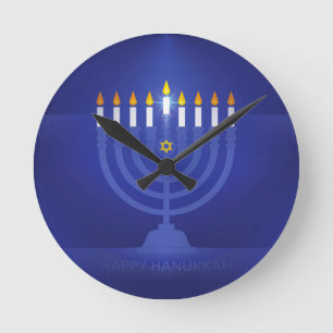Reloj Redondo Mediano hanukkah azul feliz