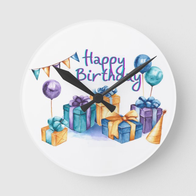 Reloj Redondo Mediano Happy Birthday  Acrylic Wall Clock (Anverso)