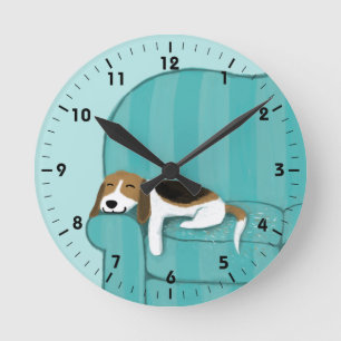 Reloj Redondo Mediano Happy Couch Beagle - Curte de diseño de perro de