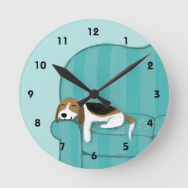 Reloj Redondo Mediano Happy Couch Beagle - Diseño de perros con pipa