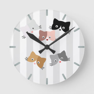 Reloj Redondo Mediano Happy Curious Kittens