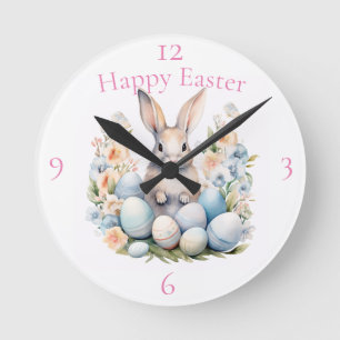 Reloj Redondo Mediano Happy Easter Bunny Basket Thunder_Cove