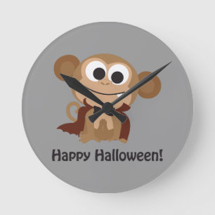 Reloj Redondo Mediano Happy Halloween! Vampire Monkey