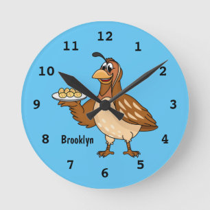 Reloj Redondo Mediano Happy quail with eggs cartoon