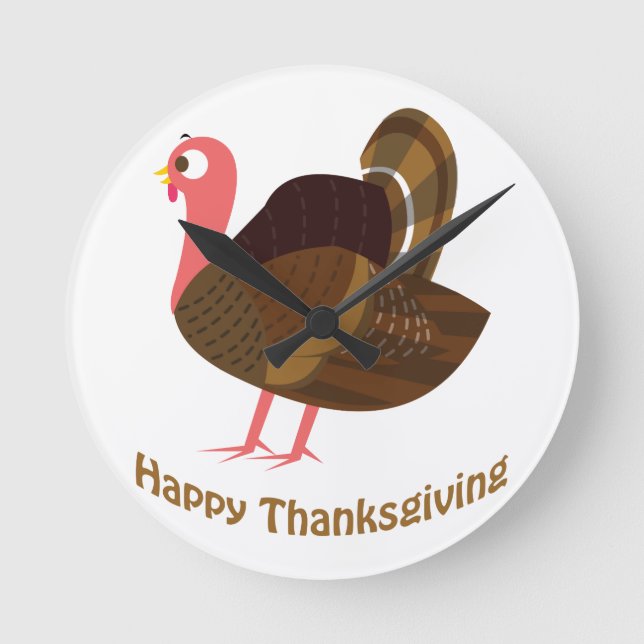 Reloj Redondo Mediano Happy Thanksgiving! Cute Turkey (Anverso)