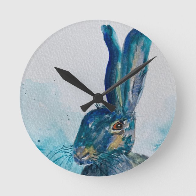 Reloj Redondo Mediano Hare Rabbit Watercolor (Anverso)