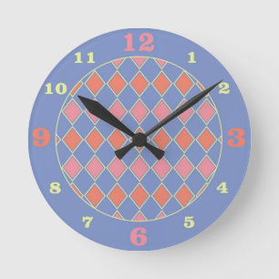Reloj Redondo Mediano Harlequin rosa de la Lavanda Pastel