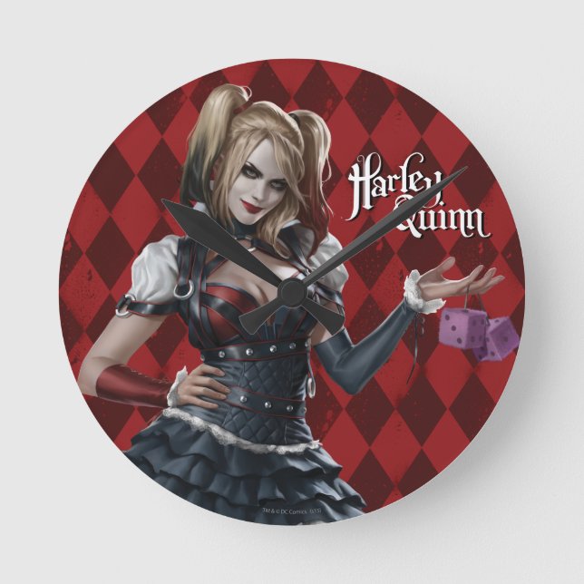 Reloj Redondo Mediano Harley Quinn con los dados borrosos (Anverso)