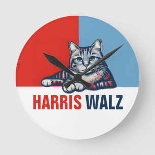 Reloj Redondo Mediano Harris Walz 2024 Obviamente gato azul rojo