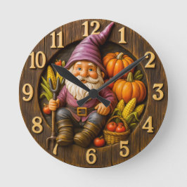 Reloj Redondo Mediano Harvest gnome with pumpkin rustic