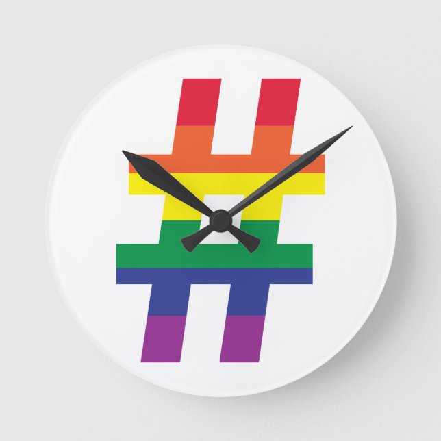 Reloj Redondo Mediano Hashtag bandera arcoiris (Anverso)
