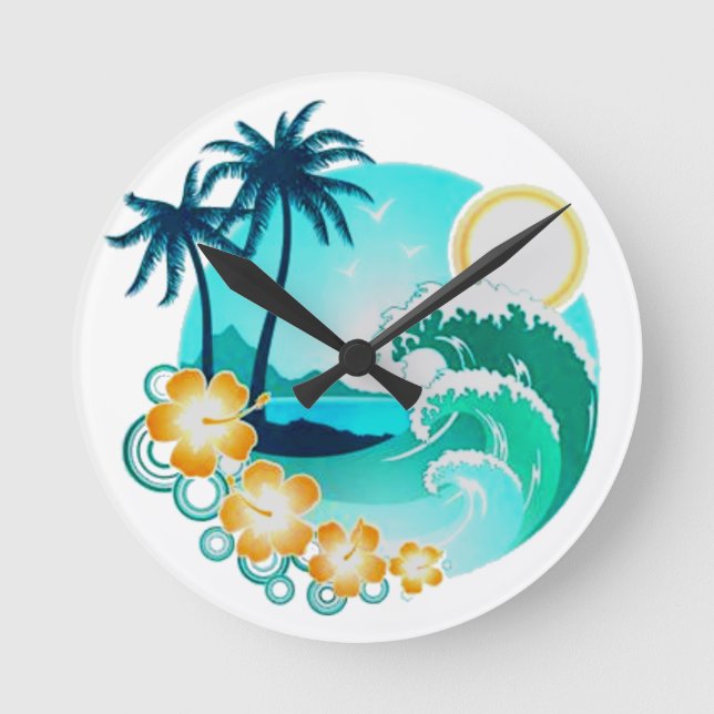 RELOJ REDONDO MEDIANO HAWAIIAN TROPICAL SURF ART (Anverso)