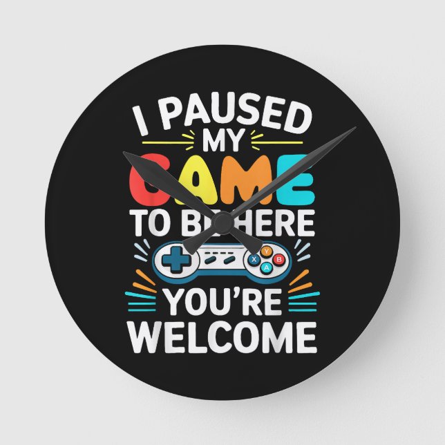 Reloj Redondo Mediano He Pausado Mi Juego Para Estar Aquí Camisas Hombre (Anverso)