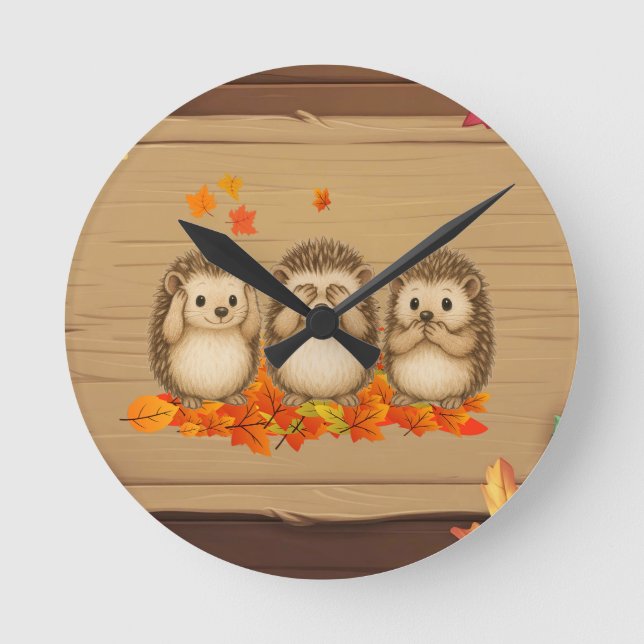 Reloj Redondo Mediano hear, see and speak no evil Hedgehogs leafs (Anverso)