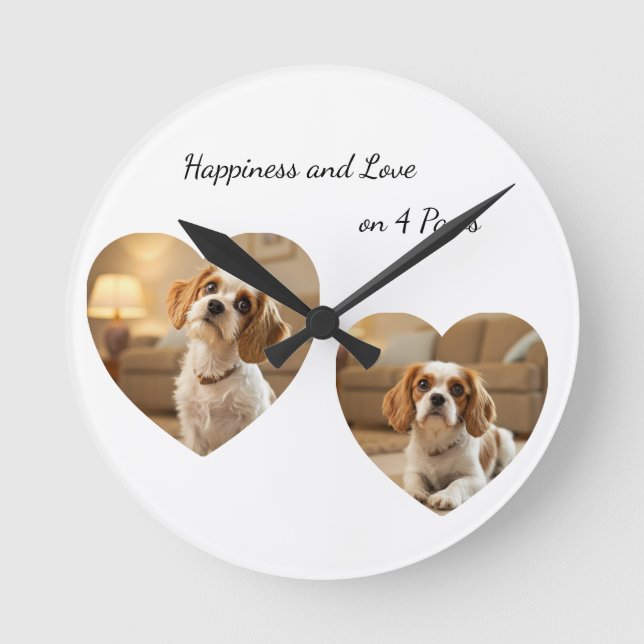 Reloj Redondo Mediano Heart-Shaped Dog Design – “Happiness on Four Paws” (Anverso)