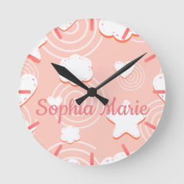 Reloj Redondo Mediano Hearts, Stars & Swirls of Pink Breeze