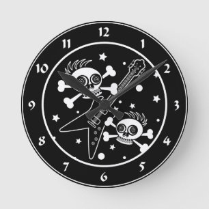 Reloj Redondo Mediano Heavy Metal Skulls