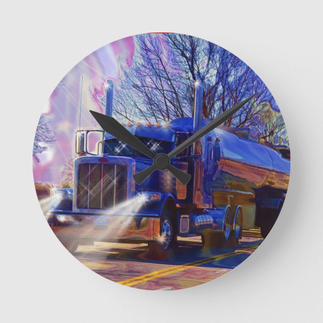 Reloj Redondo Mediano Heavy Transport Blue Tanker Truck Wall Clock (Anverso)