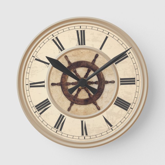 Reloj Redondo Mediano Helgo de madera de época marítima