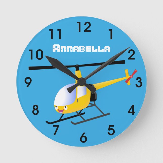 Reloj Redondo Mediano Helicóptero de personalizado alegre amarillo lindo (Anverso)
