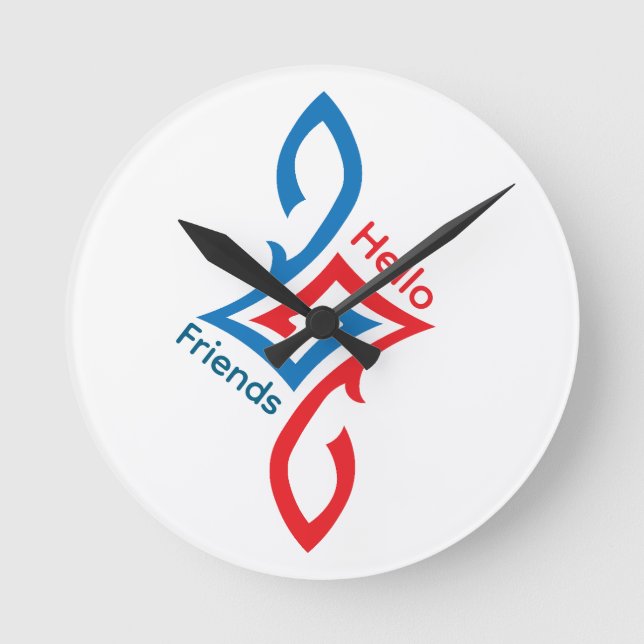 Reloj Redondo Mediano Hello Friends Simple Happy Greeting Design (Anverso)