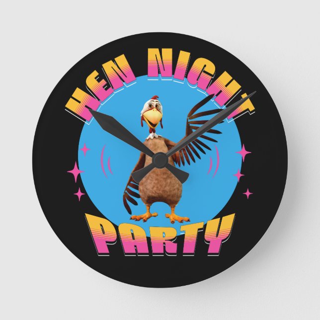 Reloj Redondo Mediano Hen Night Fiesta Funny Bachelorette Party (Anverso)