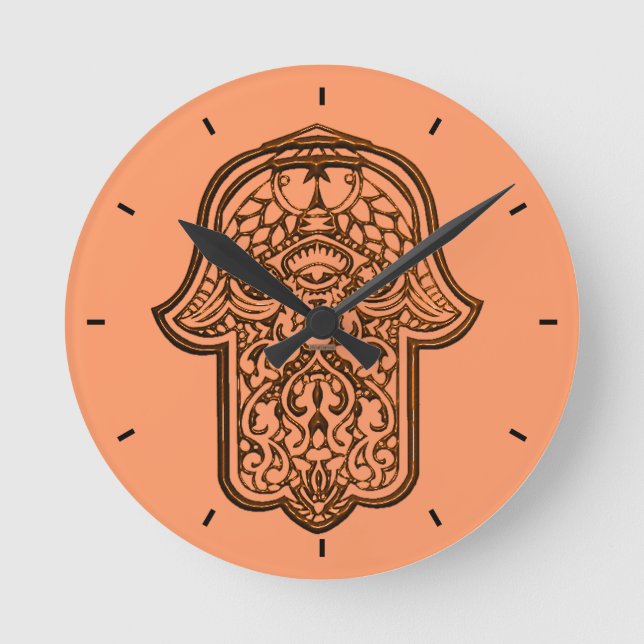 Reloj Redondo Mediano Henna Hand of Hamsa (Orange) (Anverso)