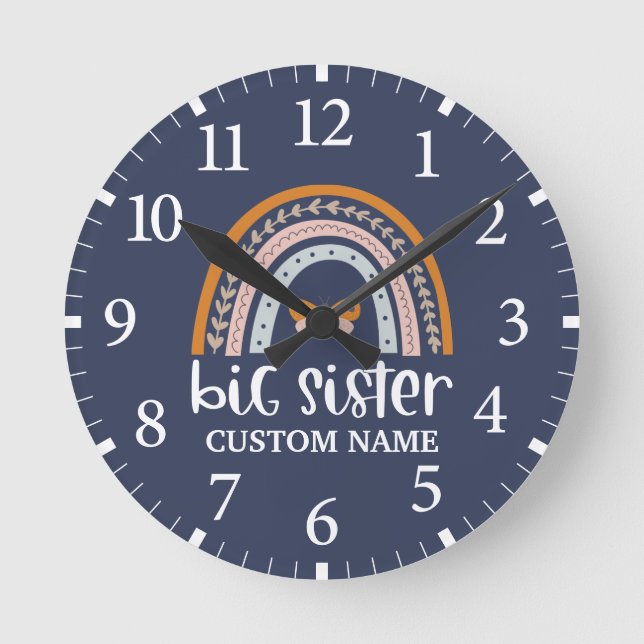 Reloj Redondo Mediano Hermana Mayor Personalizada Boho Arcoíris & Maripo (Anverso)