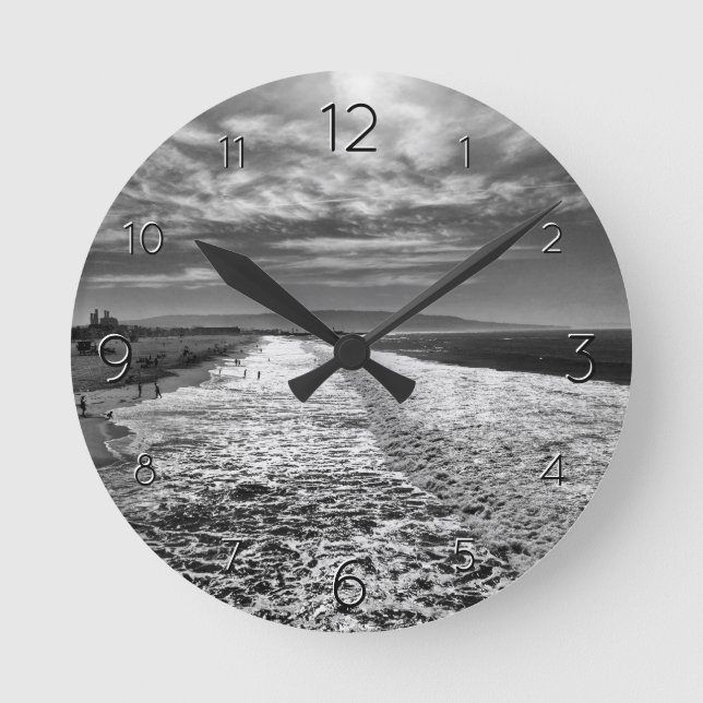 Reloj Redondo Mediano Hermosa Beach, foto en blanco y negro (Anverso)