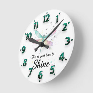 Reloj Redondo Mediano Hermosa cita inspiradora de libélula