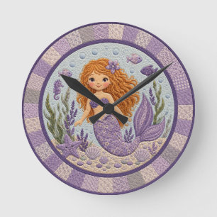Reloj Redondo Mediano Hermosa Colcha de Sirena Morada