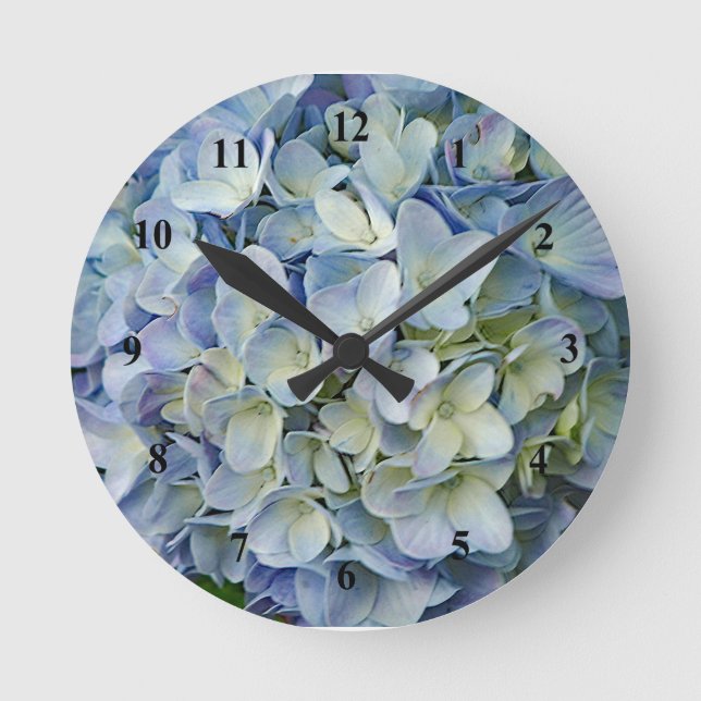 Reloj Redondo Mediano Hermosa foto de las flores azules de Hydrangea (Anverso)