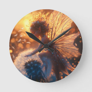 Reloj Redondo Mediano Hermosa hada de sol con Dandelion