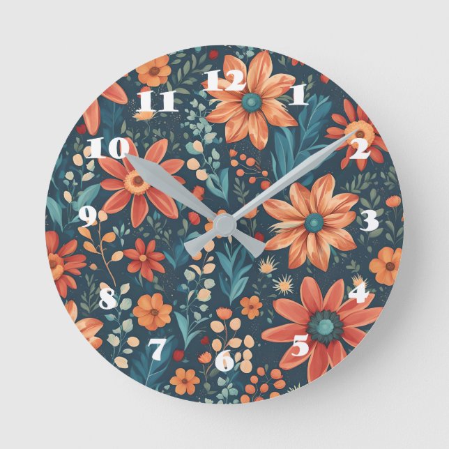 Reloj Redondo Mediano Hermosa Inspiración Floral (Anverso)