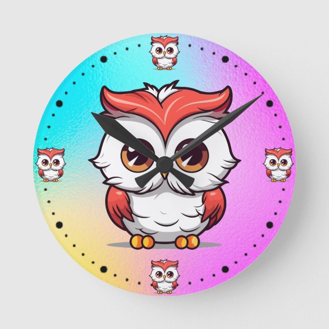 Reloj Redondo Mediano Hermosa lechuza estilo Kawaii Personalizado-77038 (Anverso)