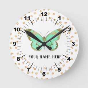 Reloj Redondo Mediano Hermosa mariposa acuática y dorada
