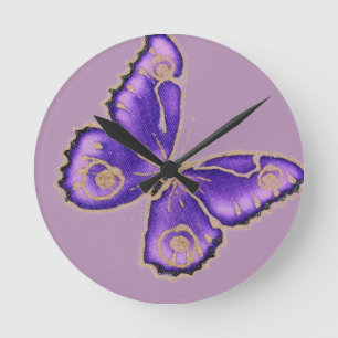 Reloj Redondo Mediano Hermosa mariposa púrpura